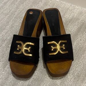 Sam Edelman Black and Gold Mules